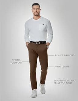 JMIERR Men's Chino Pants Casual Stretch Waist Tapered Trousers with Pockets