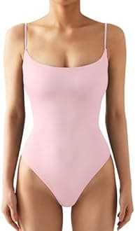 SUUKSESS Women Sexy Square Neck Thong Bodysuit Backless Cami Bodysuit Top