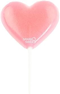 Sparko Sweets Pink Heart Lollipops, 2-Inch Hearts, Handcrafted in USA, 24 Pieces, Watermelon Flavor - Perfect for Valentine’s Day, Weddings, and Party Favors