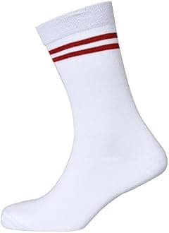 White Color with Red Stripes Design Calf Length School Cotton Socks for Boys & Girls (Pack of 5 Pairs)