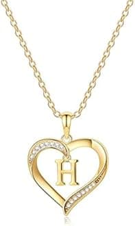 Heart Initial Necklace for Women, 14K Gold Plated Cubic Zirconia Heart Pendant Necklace, Dainty Initial Charm Necklace Letter A to Z Initial Jewelry for Women Girls