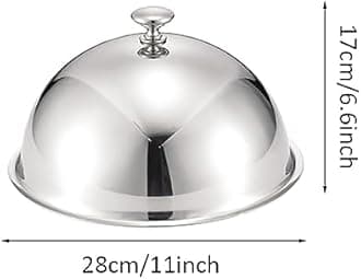 LOGSEE Cheese Melting Dome 2 pcs Stainless Steel Restaurant Cloche Serving Dish Food Cover Dome Plate Covers to Keep Food Warm Silver, 28cm