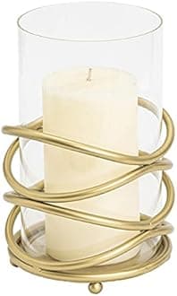 Hurricane Glass Pillar Candle Holder Craftsmanship with Removable Glass for Halloween, Christmas, Thanksgiving, New Year, Wedding Party Anniversary Home Decor, Gold