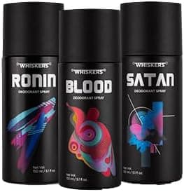 - Whiskers Body Deodorant Spray Perfume 150ml, (Combo of Blood, Ronin & Satan, Pack of 3)