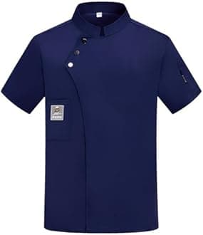 Men's Chef Coat Short Sleeve Button Shirts Chef Work Jacket Slim Fit Breathable Tops Lightweight Summer Top