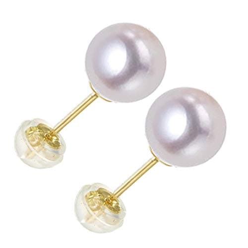 Sinya 18K Gold Yellow Solid Stud Pearl Earrings High Luster Round Freshwater Cultured Pearl for Women