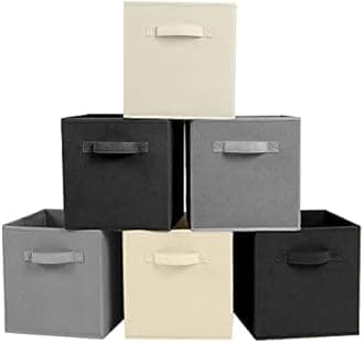ShellKingdom Foldable Fabric Storage Cubes - Cloth Organizer Drawer for Closet & Toys, 6 Pack (Black, Beige, Grey)