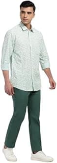 Peter England Men’s Slim Fit Full Sleeve Casual Shirt in Slub Cotton with All-Over Leafy Print