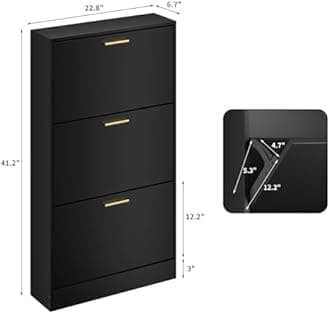 JOZZBY Shoe Storage Cabinet with 3 Flip Drawers, Freestanding Narrow Slim Shoe Organizer Cabinet Rack for Entryway, Hallway, Living Room, Black