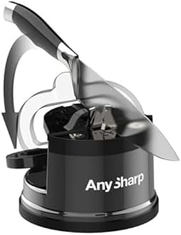 AnySharp – CHEF – Hands Free Knife Sharpener - Easy to Use Sharpening Tool with PowerGrip Suction Base and 20-Degree Pre-set Angle - For All Knives: Chef’s, Serrated, and Hardened Steel - Wolf