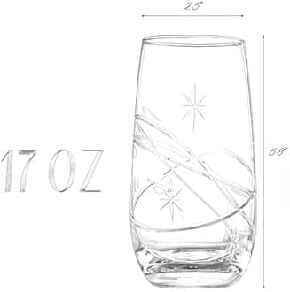 SHOSHIN Hand-Cut Highball Glasses – Elegant 17 oz Lead-Free Crystal Drinking Glasses with Space Pattern, Dishwasher Safe, Perfect for Water and Collins Cocktails (Set of 4)