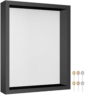 Califortree 8x10 Shadow Box Picture Frame with Soft Linen Back - Metal Push Pins Included, Memory Shadow Box Display Case for Bouquet Awards Medals Wedding Photos and More, Black