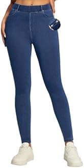 IUGA Jeggings for Women Tummy Control Stretchy Jeans for Women High Waisted Pull on Skinny Jean Leggings with Pockets Trendy