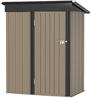 Greesum Metal Outdoor Storage Shed 5FT x 3FT, Steel Utility Tool Shed Storage House with Door & Lock, Metal Sheds Outdoor Storage for Backyard Garden Patio Lawn (5' x 3'), Brown