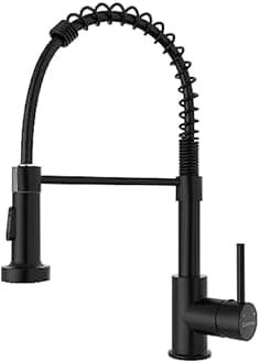 DAYONE Matte Black Kitchen Sink Taps with Pull Down Sprayer, Spring Kitchen Mixer Tap with 2 Modes Spray, 360° Swivel High Arc Single Lever Commercial Sink Taps, UK Standard Faucet