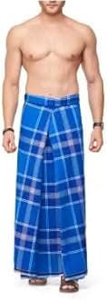 India Handloom 100% Cotton Checked Lungis/Dhoti/Sarong/Wrap lungi for Men - (Size_2.25 Meter- Pack of 3 Blue