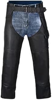 HWK Motorcycle Leather Chaps for Men and Women, Black Motorcycle Chaps for Road Rash Protection and All-Weather Comfort