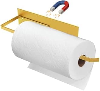Gold Paper Towel Holder, Magnetic Paper Towel Holder for Fridge, Toilet Paper Roll Holder Magnet Towel Rack Wall Mount Fridge Organizer for Paper Towels Rolls Bathroom Pantry RV Kitchen Storage Golden
