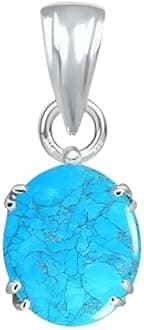 PTM Sterling Silver Turquoise/Firoza 3.25 Ratti to 10.25 Ratti or 3 Carat to 9.5 Carat Natural Certified Astrological Gemstone 925 bis Hallmark pendant for Men & Women -vslp1