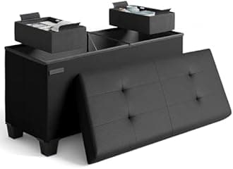 Storage Ottoman Bench with Storage Bins, 30-In Storage Bench for Bedroom End of Bed, Folding Foot Rest Ottoman with Storage for Living Room, Storage Chest Max 660lbs, Faux Leather Ottoman, Black
