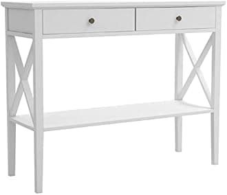 ChooChoo Console Table with Drawers, Narrow Wood Accent Sofa Table, Entryway Table with Storage Shelves for Entryway, Hallway, Living Room, White
