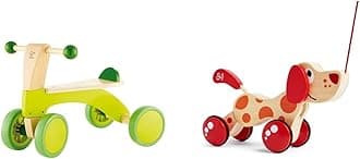 Ride-On Balance Bike, Sustainable Wood, Hape “Scoot-Around” Balance Bike, 4-Wheeled, Rubber Tyres, For Toddlers And Up, Bright Green. 12m - 4yrs