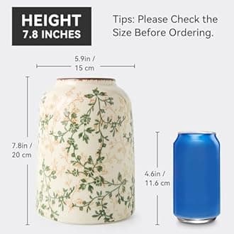 Green Vintage Vase, Chinoiserie Floral Vase, Retro Ice Cracked Ceramic Large Vases for Home Decor, Living Room, Bookshelf, Office, Grand Millennial Decor, Chinoiserie Decor, Tuscan Decor 7.8 Inch