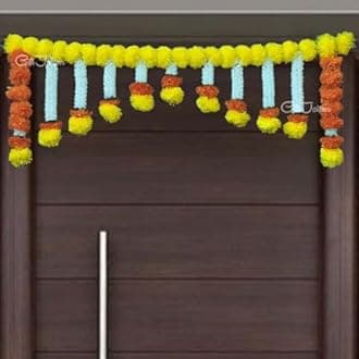 Handmade Door Hanging Yellow Orange Merigold Flower Door Bandarwal Toran (MG-01) - Diwali Ganpati Pooja New Year Inauguration Wedding Festival Home Decor (40 Inch X 12 Inch)