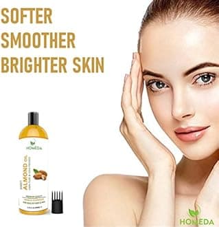 Homeda Pure Cold Pressed Sweet Almond Oil for Face, Hair Growth, Skin, Baby Massage - 1000 ml - 100% pure (Organic Badam Oil for face glowing skin, Odorless)