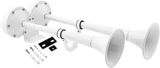 Loud Powerful Dual Stainless Steel Trumpets Marine Electric Train Horn for Boats/RV/Trucks 12V White VXH2112MAR-W