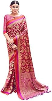 Sarees For Women Banarasi Art Silk Woven Saree || Ethnic Indian Wedding Gift Sari with Unstitched Blouse