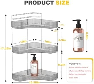 Asayuee 3-Tier Corner Bathroom Counter Organizer with Top Toothbrush Holders,Large Makeup Organizer Countertop with Brush Holder,Skincare Organizers Corner,Exquisite Vanity Organizer (Gray, 3 Tier)