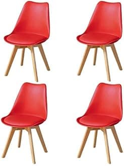 TUKAILAi 4 pc MODERN Style Dining Chairs with Solid Wood Legs and Padded Seat Lounge Chairs Kitchen Chairs Living Room Chairs Red