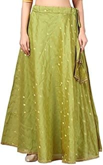 Studio Shringaar Women's Polyester Readymade Chanderi Silk Long Skirt Lahenga