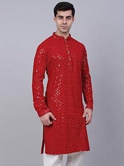 Jompers Men's Chikankari Embroidered and Sequence Kurtas