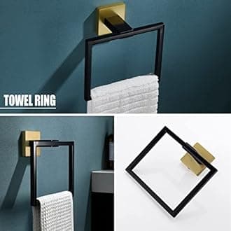 YACVCL 5-Piece Bathroom Hardware Accessories Set 23.6 inch Black and Brushed Gold Towel Bar Towel Rack Sets Modern Towel Ring Kit Stainless Steel Wall Mounted
