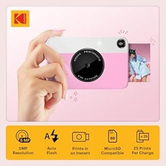 KODAK Printomatic Full-Color Instant Print Digital Camera - 75 Sheets BUNDLE - Prints On Zink 2x3" Sticky-Back Photo Paper - 5MP, Portable, Creative Fun Gift for Birthday, Christmas, Holiday - Pink