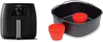 Philips Premium Airfryer XXL with Fat Removal Technology, 3lb/7qt, Black, HD9650/96 with Philips Kitchen Appliances Master Accessory Kit with Baking Pan and Silicone Muffin Cups, XXL models, Black