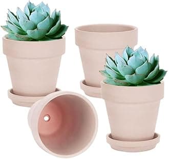vensovo 6 Inch Pink Terracotta & Clay Pots for Plant with Saucer - 4 Pack Medium Terra Cotta Planter with Drainage Hole, Flowerpot for Indoor Outdoor Plants, Crafts, Wedding Favor