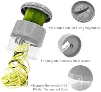 SUREWIN 3 in 1 Vegetable Spiralizer Slicer, Adjustable Zucchini Carrot Noodle Maker, Cucumber Spiral Cutter, Easy to Use Kitchen Tool（Grey）