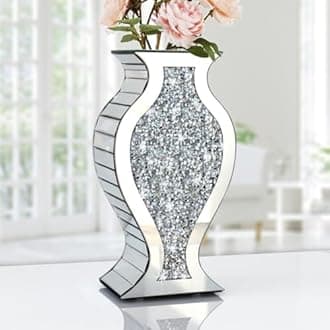 Crushed Diamond Mirror Vase Crystal Silver Glass Stunning Decorative Vase Flower Luxury for Home Décor. Can’t Hold Water.