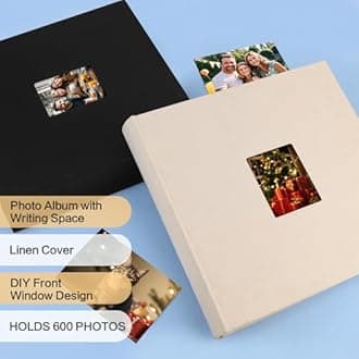 Photo Album 4x6 600 Photos with Writing Space,4 x 6 Photo Book Linen Cover with Front Window, 4x6 Picture Album 600 Photos Photo Album Book for Wedding Kids Travel Family Baby Pictures (Beige)
