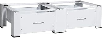 vidaXL Double Washing and Drying Machine Pedestal with Drawers Washer and Dryer Stand Base Frame Washing Machine Raiser Accessories Steel White
