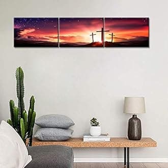 TUMOVO Wall Decorations for Living Room Three Crosses Home Decor Christian Religious Canvas Wall Art Jesus Bedroom Decor 3 Piece Home Decor Wall Art Artwork Framed Ready to Hang (12x16 inch x 3)