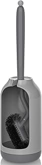 Toilet Bowl Brush Holder Set: Bathroom Deep Cleaning Toilet Cleaner Scrubber Under Rim with Curved Bristle for Dead Corner Clean - Hidden Modern Rv Toilet Decorative Accessories with Caddy - Grey