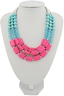 Bocar Statement 3 Strand Turquoise Colorful Chunky Necklace for Women Gifts