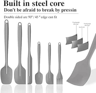 Permanent Warranty Silicone Spatula Set of 6 Heat Resistant 600 Food Scraper for Baking Cooking Mixing Scraping Nonstick Cookware Kitchen Utensils (Grey)