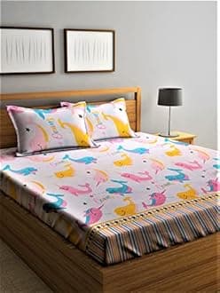 Home Sizzler 144 TC Kid's Microfibre Kid's Dolphin Pink Double Bedsheet with 2 King Size Pillow Covers