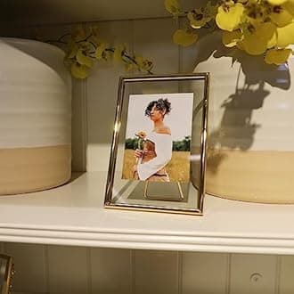 AhaGo Floating Picture Frame (Gold, 4"x6") , For Multiple Photo Sizes (3x5, 2x3,1x2),Vertical Adjustable Tabletop/Shelf Photo Frame with "Heart" Style , Classy Gift Choice for Festival, Home or Wedding Decoration