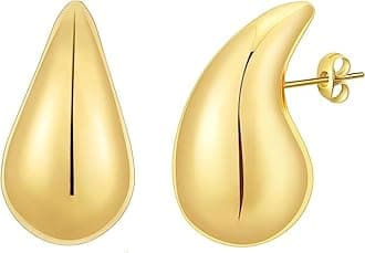 Rajputana Chunky Gold Hoop Earrings for Women, Lightweight Waterdrop Teardrop Hollow Open Hoops, Hypoallergenic Gold Plated Earrings Fashion Jewelry for Women Girls (Red)
